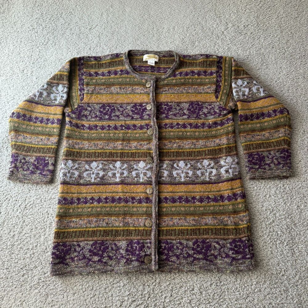 NEW Vintage Millar Womens Sweater Coat Large Purple Fair Isle Lambswool‎ Ireland